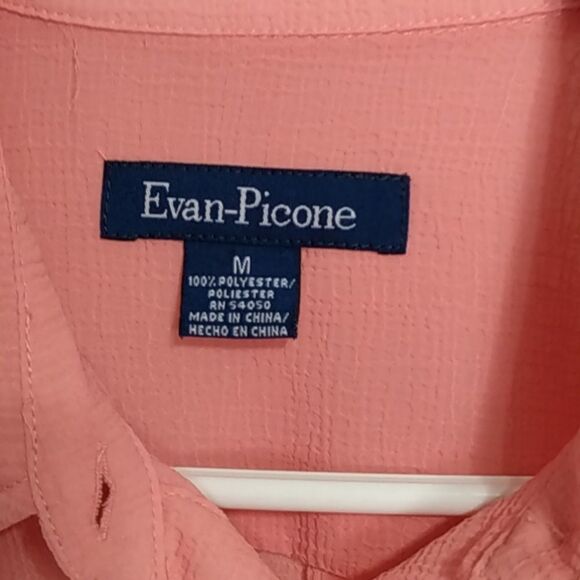 Evan-Picone Sheer Peach Button-Up Blouse w/ Roll Tab Sleeves - Picture 3 of 12